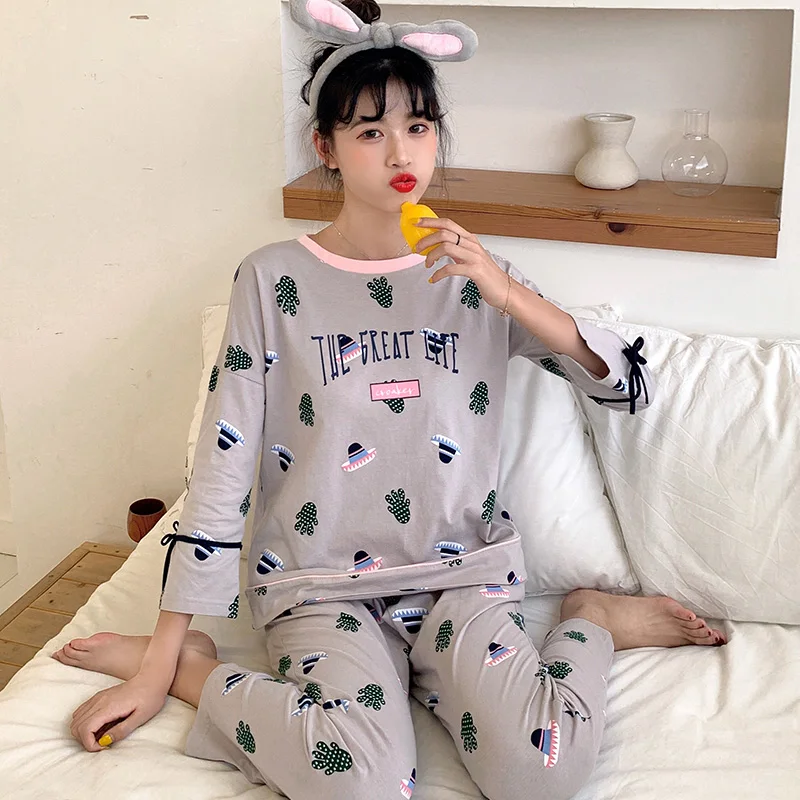 Весенняя стильная женская Хлопковая пижама WAVMIT 2020 новая одежда для сна домашняя