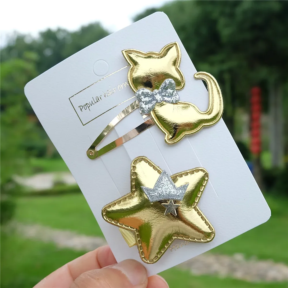 

2pcs/set Cartoon Cat Kid Hair Clip Shiny Swan Hairpin Girl Pearl Crown Barrette Princess Headwear For Child Baby Hair Accessorie