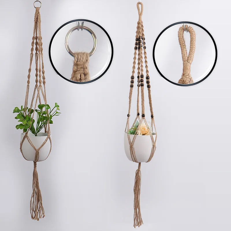 

2021New arrival handmade macrame plant hanger balcony macrame plant hanger macrane pot tray