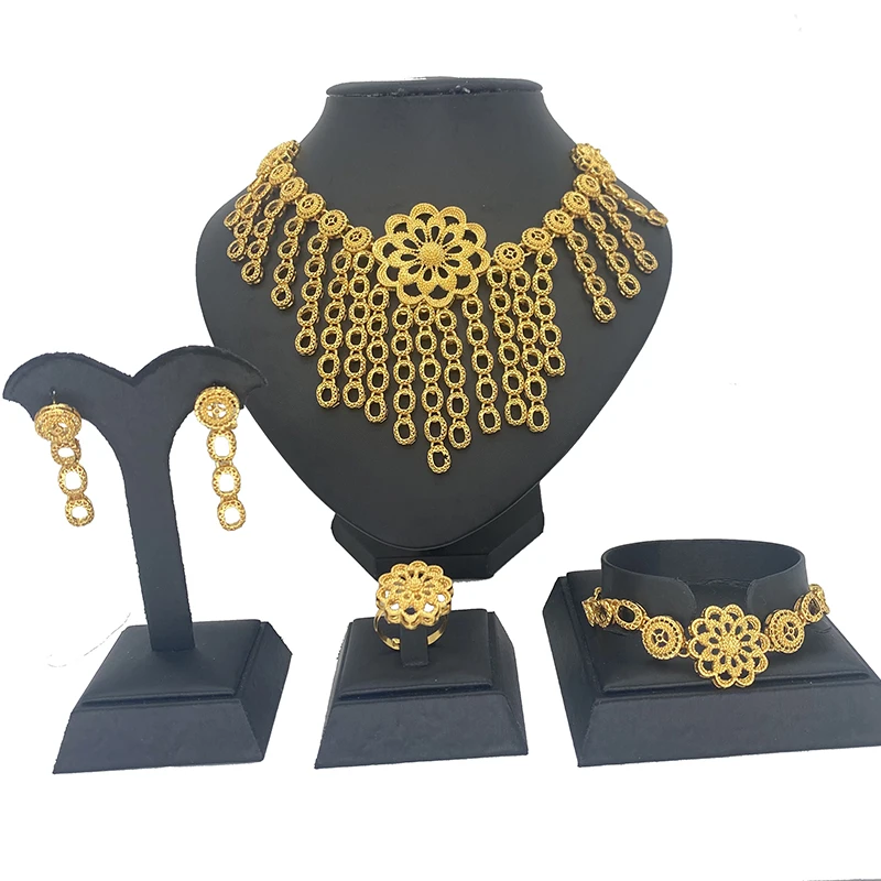 

Набор индийских ювелирных изделий, подвеска в виде шара, цепочки и серьги для женщин и девушек, Дубайский Золотой цвет, африканские вечерние Ки на день рождения