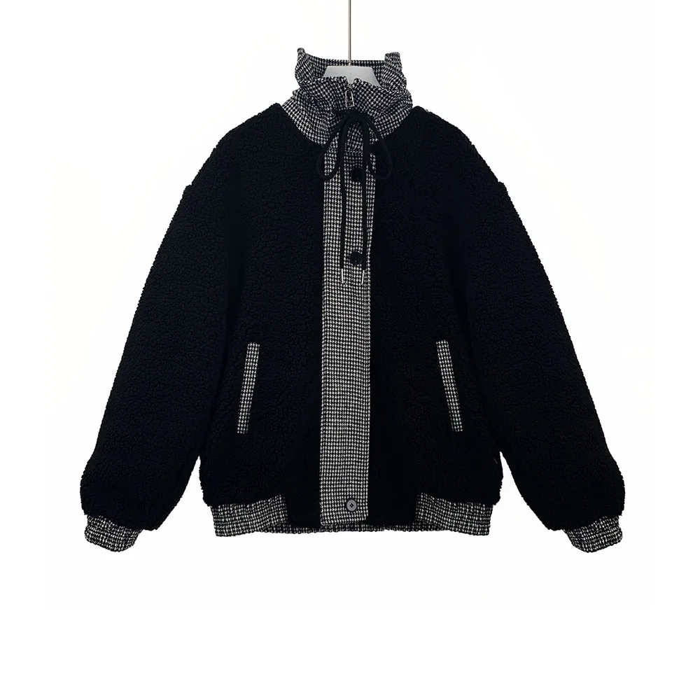 Корейские женские зимние куртки топы 2020 из овечьей шерсти черные Лоскутные на