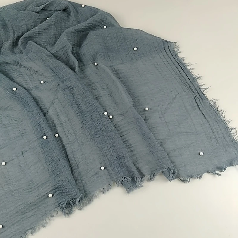 

Shawl Muslim Hijab Wrap Head Beads Pearl Women Ladies Plain Crinkle Cotton Scarf TJM9142