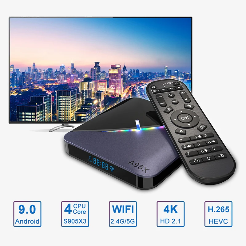 A95X F3 RGB светильник ТВ приставка Android 9,0 Amlogic S905X3 4 Гб 64 Гб Смарт ТВ приставка Flex 8 к H.265 двойной wifi Netflix медиаплеер