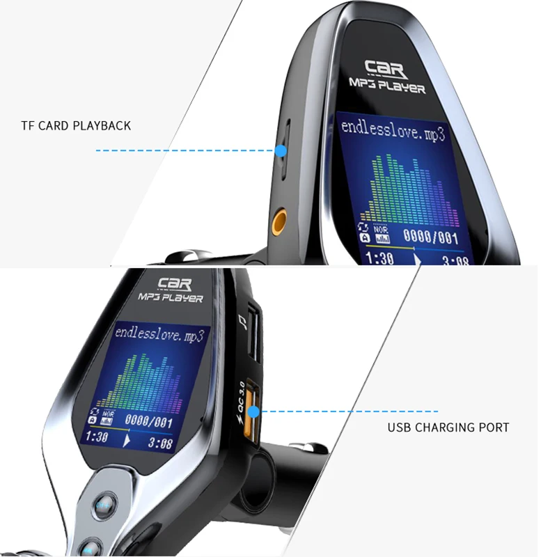 Handsfree Bluetooth 5.0 FM Transmitter One Key Power On/Off EQ Mode Car MP3 Music Player QC3.0 Dual USB Charger Folder | Автомобили и