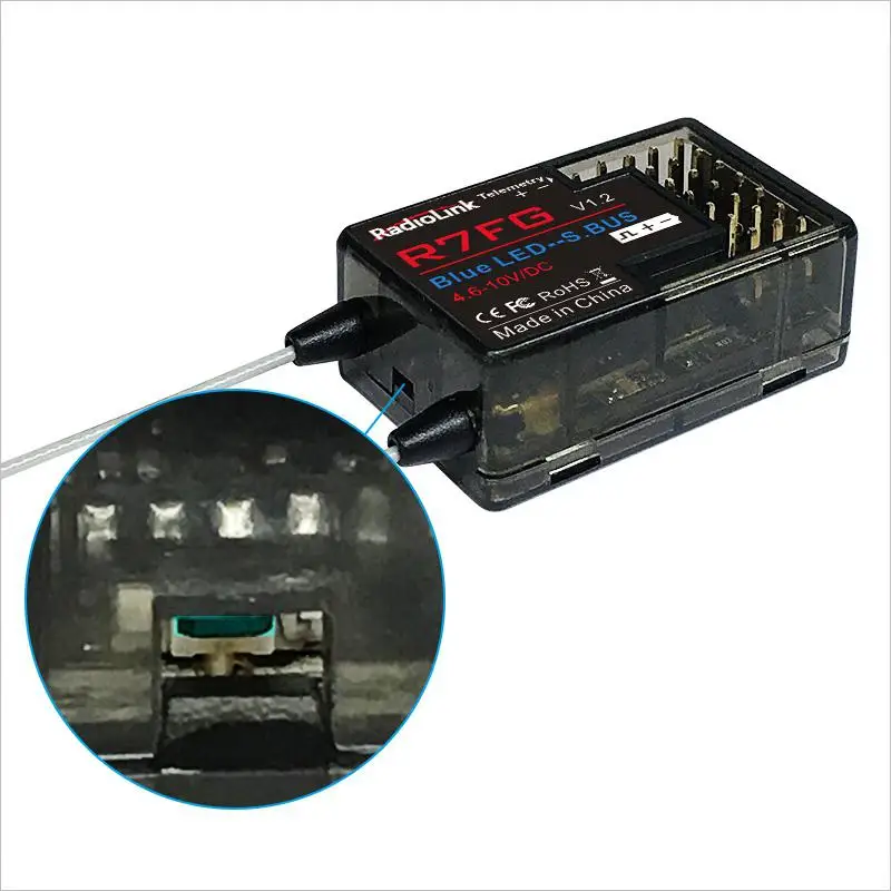 

Radiolink R7FG 7CH 2.4G Gyro and Two-Way Transmission Telemetry Long Range FPV Car and Boat Receiver for RC6GS RC4GS T8S T8FB