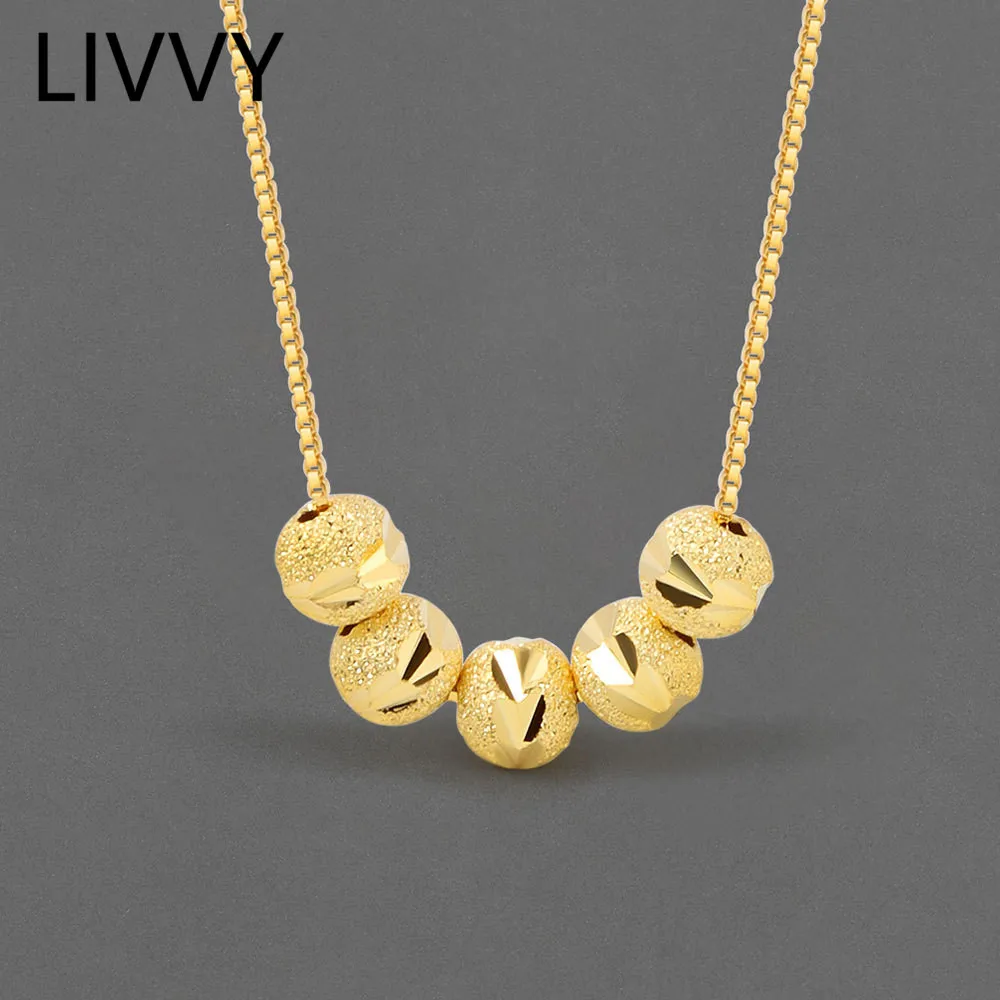 

LIVVY Silver Color Simple Round Beaded Pendant Necklace Trendy Clavicle Chain Geometric Jewelry Accessories For Women Gifts