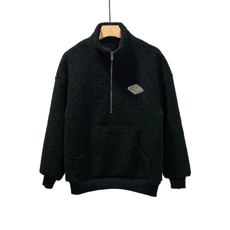 

Winter new men's stand collar sleeve coat Korean version of Japanese shoulder lamb velvet casual plus velvet padded sweater
