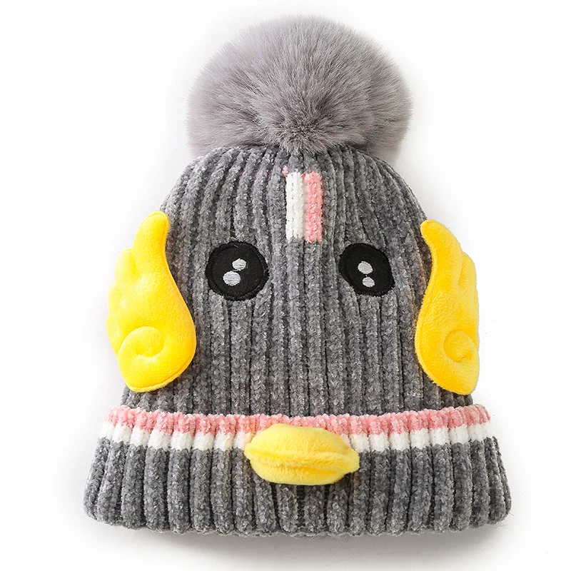 Детская шерстяная шапка с милым рисунком утки вязанная зимняя для мальчиков и