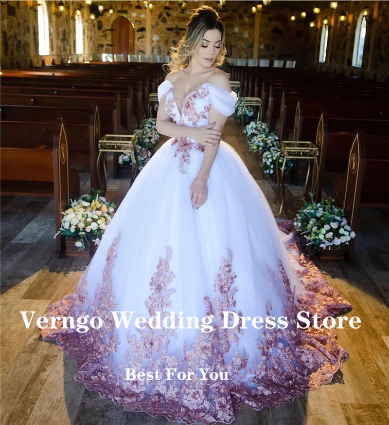 Шикарное розовое кружевное платье Verngo с аппликацией свадебное принцессы