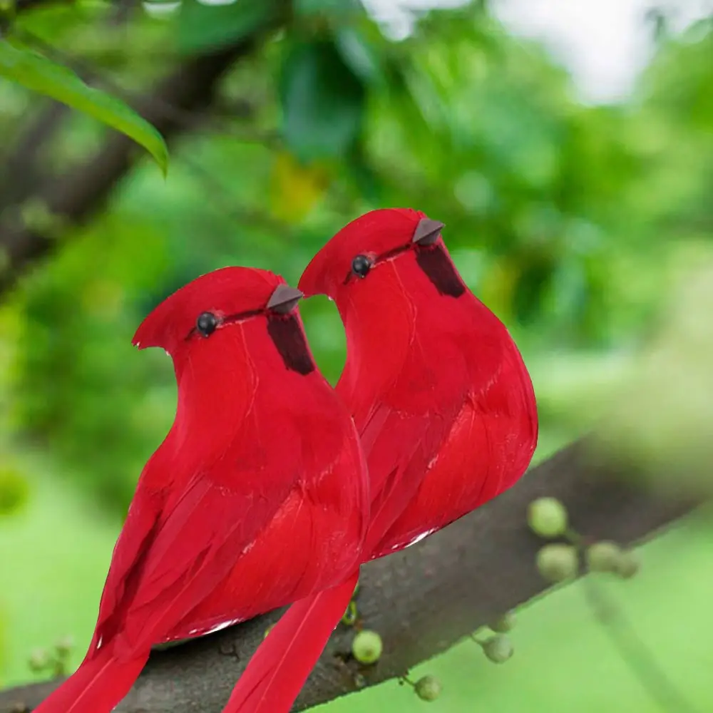 1/6 red foam feather artificial garden gardening decoration imitation bird model doll home festive wedding deco | Дом и сад