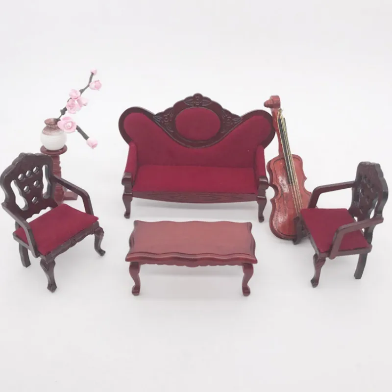 

Dollhouse Furniture Mini Sofa Set Miniature Living Room Kids Pretend Play Toy Dolls Decoration Handmade Simulation TOY Kids Gift