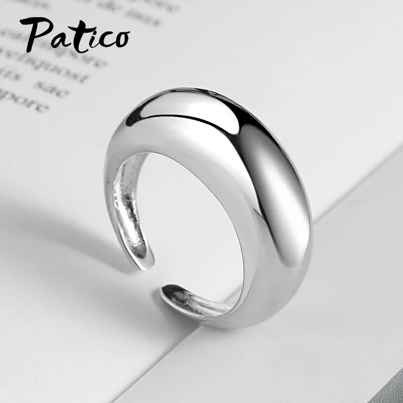 

925 Sterling Silver High Polish Cambered Pattern Gold Ring Geometric Free Size Finger Open Ring For Women Men Party Jewelry