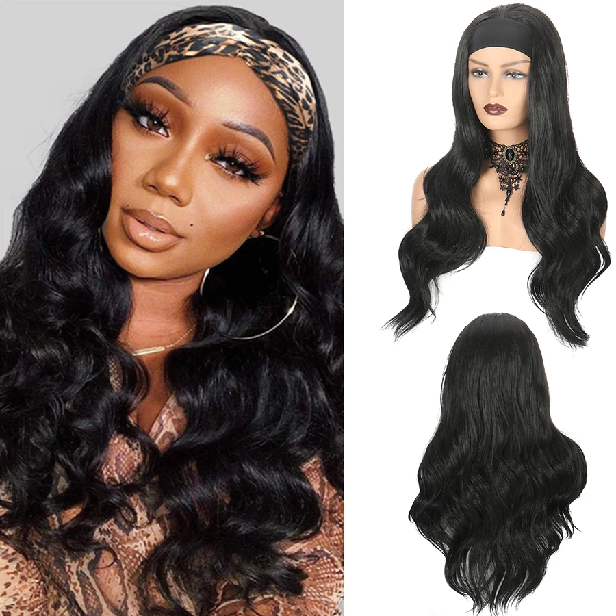 

Long Wavy Women's Headband Wig Synthetic Curly Body Wave Black Headband Wigs for Women Heat Resistant Smooth Wig Natural Hair