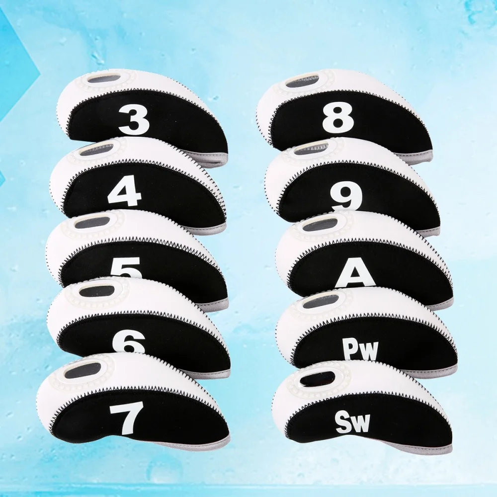 

10 PCS Iron Head Covers Club Covers Neoprene Club Headcovers Iron Putter Headcover Putter Head Protector Set (Black and Red)