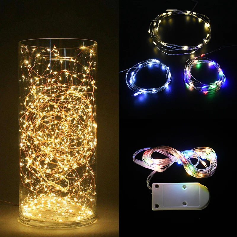 Guirnalda de luces LED de alambre de cobre, 1M, 2M, 3M, decoración de fiesta de boda, alimentada por