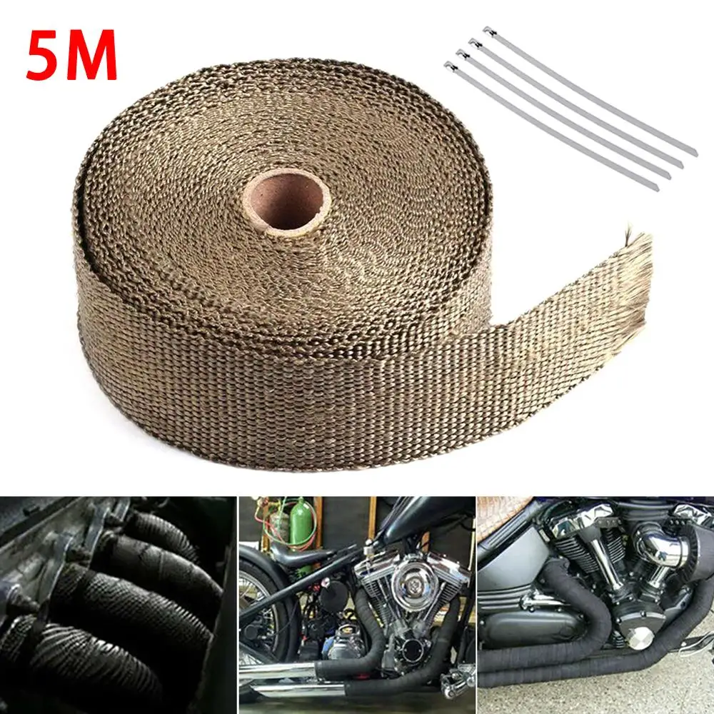 

5M Roll Fiberglass Heat Shield Motorcycle Exhaust Header Pipe Heat Wrap Tape Thermal Protection Exhaust Pipe Insulat +4 Ties K