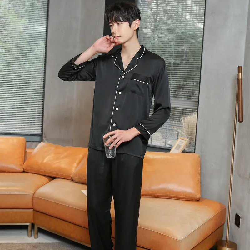 

2PCS Pajamas Suit Satin Summer Shirt&Pants Nightwear Couple 2021 Spring New Sleepwear Casual Home Clothes Pijamas Sleep Set