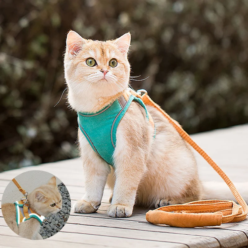 

Suede Cat Harness Leash Set Adjustable Reflective Pet Harness For Small Medium Dog Puppy Kitten Walking Leash Dog Harness Vest