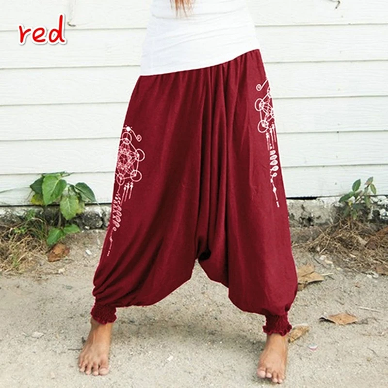 Женские Пляжные штаны Boho Gypsy хиппи женские широкие с геометрическим принтом