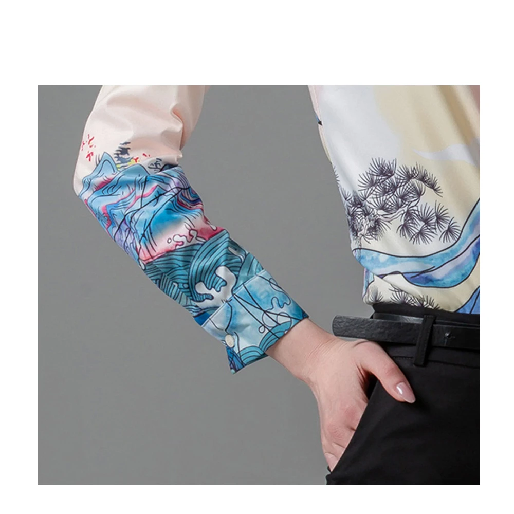

Women Long Sleeve Elegant Print Turn Down Collar Fashion Blouses Woman Workwear Tops Femme Blusas