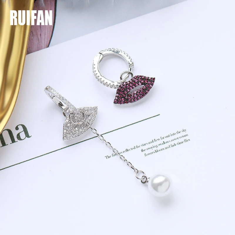 Ruifan Irregular Lips Simulated Pearl Earrings Dangle Korean Style Bling Cubic Zircon Drop Earring 2019 Fashion Jewelry YEA337 | Украшения