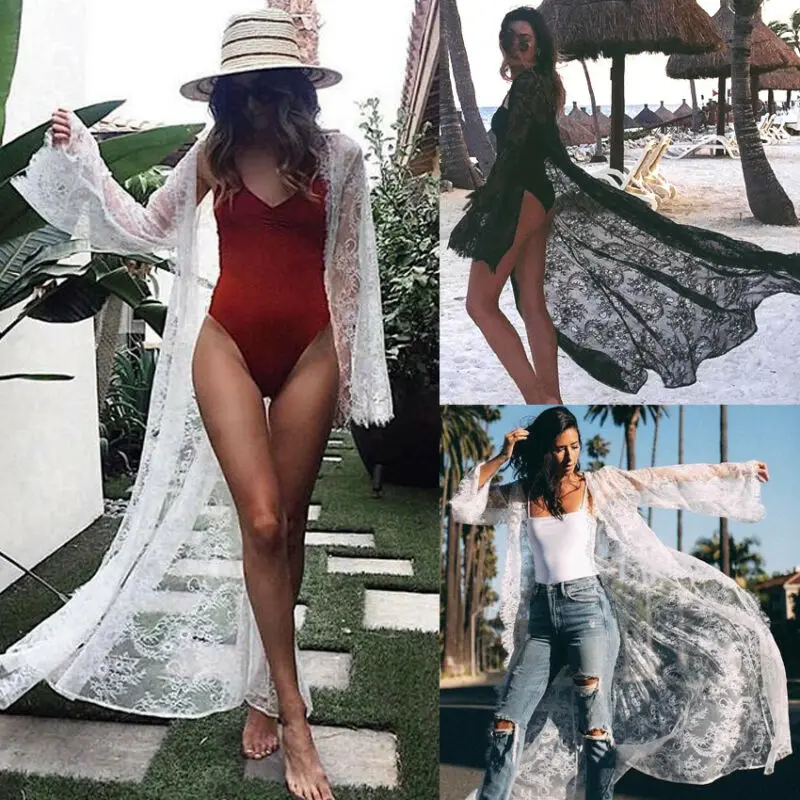 

Sexy Womens Swimwear Bikini Beach Floral Lace Wear Cover Up Kaftan Ladies Summer Long Dress Vacation