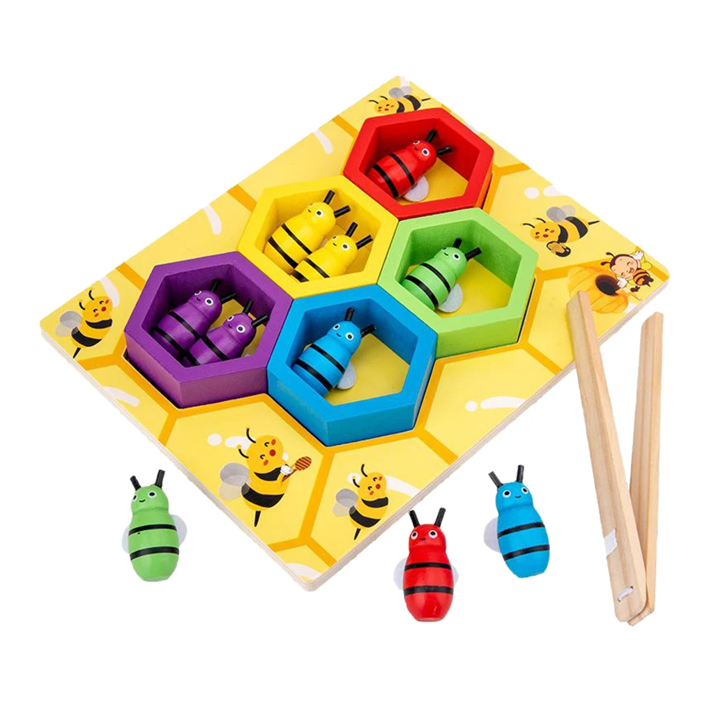

Montessori Clip Beehive Games Color Cognition Matching Wooden Toys Hand Eye Coordination Early Learning
