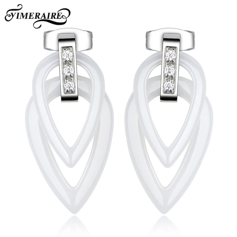 Двойные керамические треугольные серьги Tud Классические черные белые элегантные