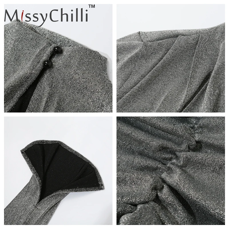 MissyChilli серые плиссированные люрексом с высоким плотно облегающим шею воротником