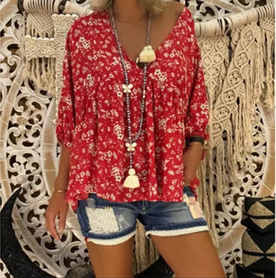 Женская летняя футболка с принтом элегантная богемная блузка большого размера