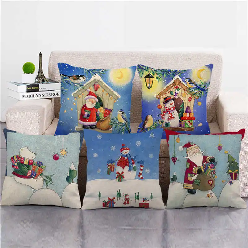 

45 см * 45 см с надписью "Merry Christmas" с новым годом "," Медведь "," Снеговик ", льняные/Хлопковые наволочки для диванной подушки, чехол для диванной подушки