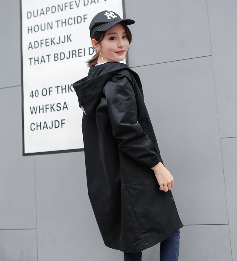 

Women's Fashion Plus Size Trench Coat 2021 New Mid-length Coat Women Autumn Slim Hooded Top Female Long Sleeve Thin Windbreaker