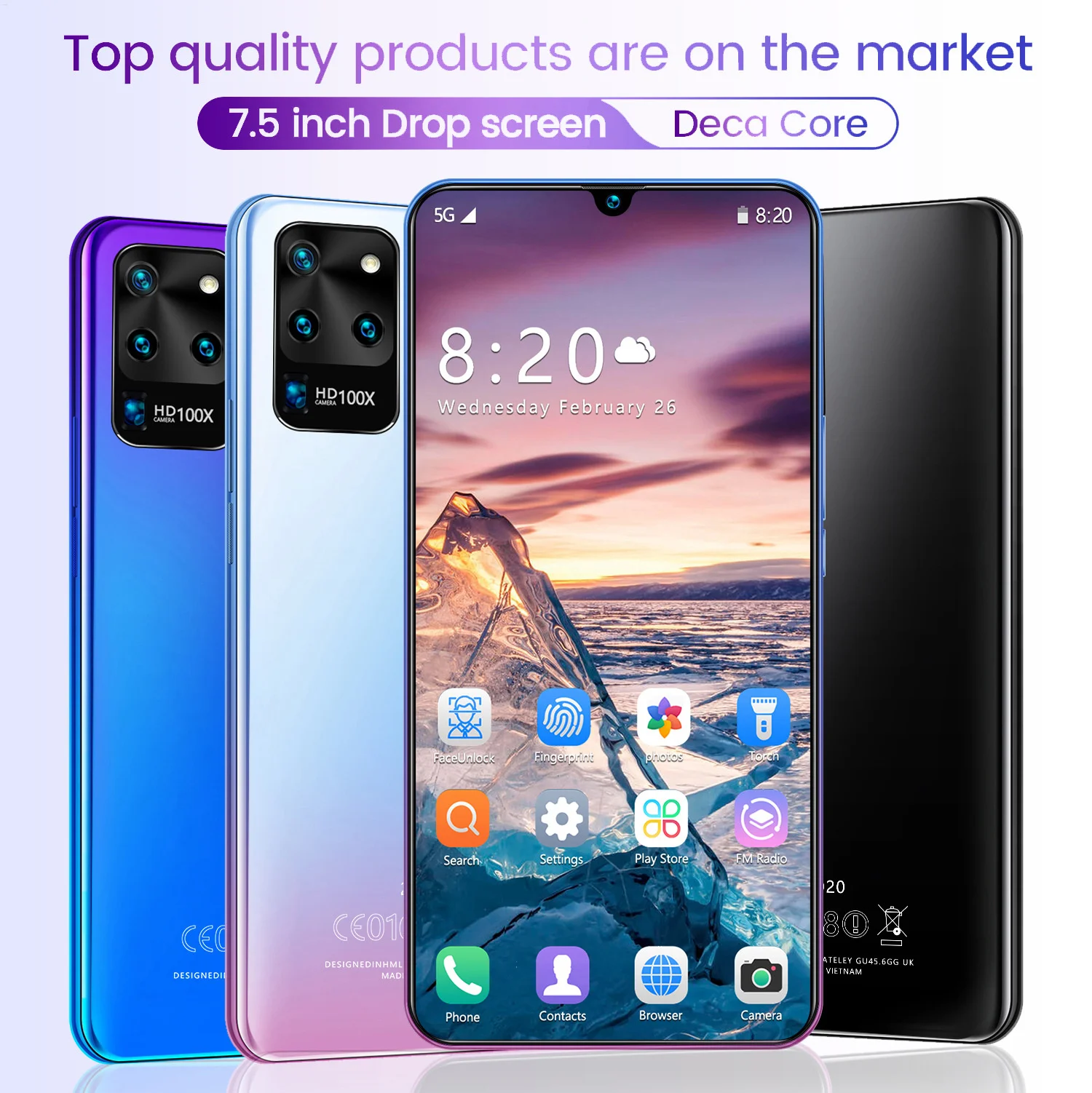 

Смартфон мобильный телефон s20u, 7,5 дюйма, большой экран, новый, Android
