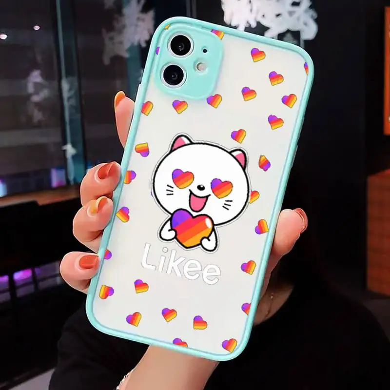 

Fashion Likee cat bear love heart art Phone Case For iPhone 12 11 Mini Pro XR XS Max 7 8 Plus X Matte transparent blue Cover