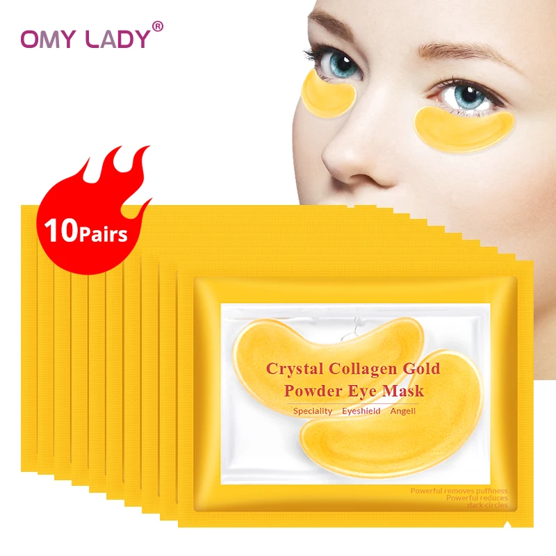 OMY LADY, 10 пар, накладки на глаза, 24 k, золото, кристалл, коллаген, маска для глаз, против старения/темных кругов/отечности, уход за кожей, Уход за глазами, увлажняющая