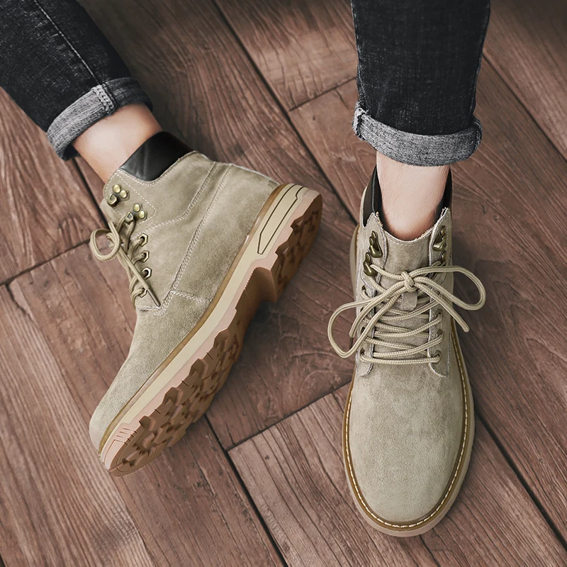 

2019 new autumn men's ankle boots casual pu leather shoes male yellow khaki army combat man shoe military boots for men hot sale