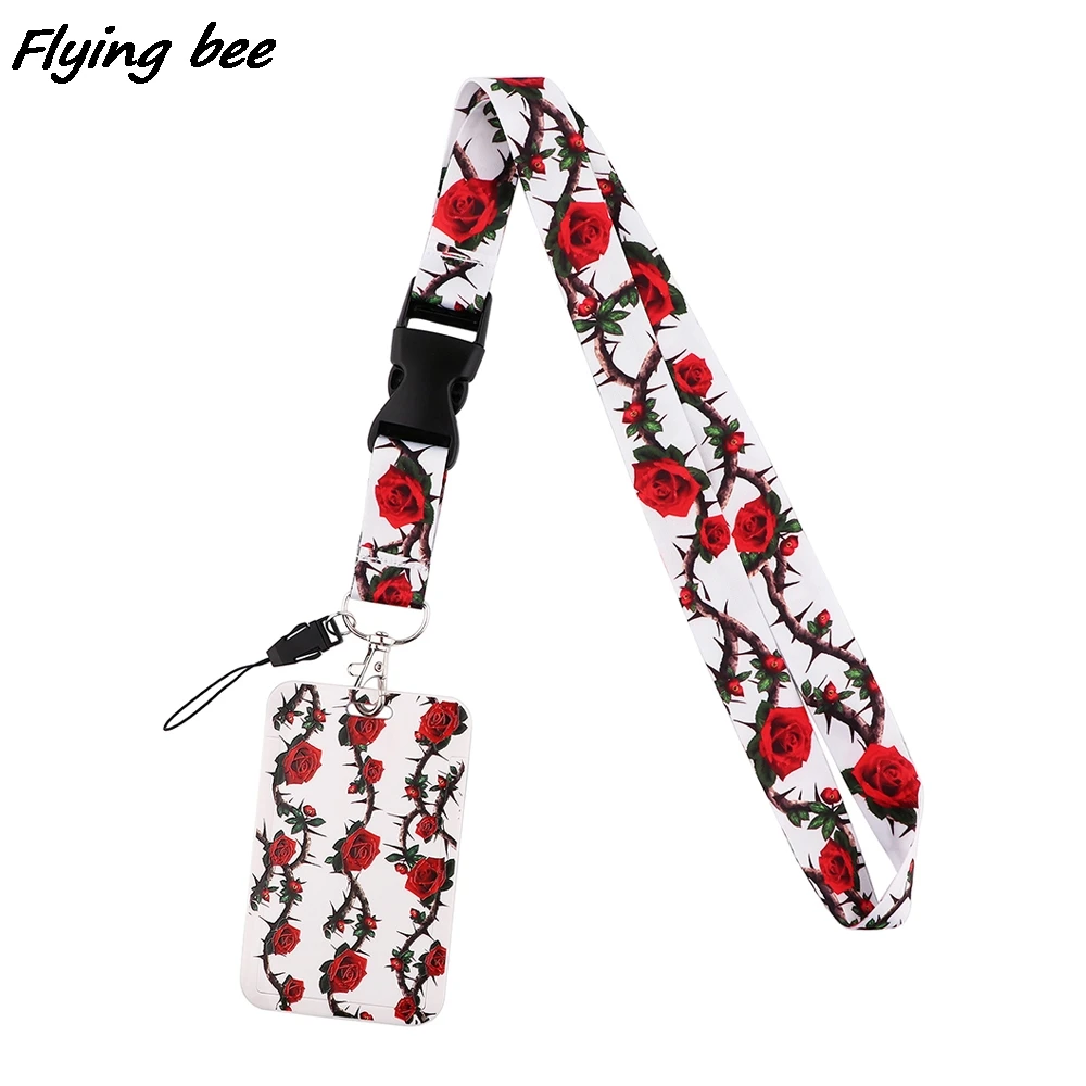 

Flyingbee X1726 Thorny Rose Fashion Buckle Lanyard Card Holder Child Hanging Neck Phone Lanyard Badge Subway Access Card Holder