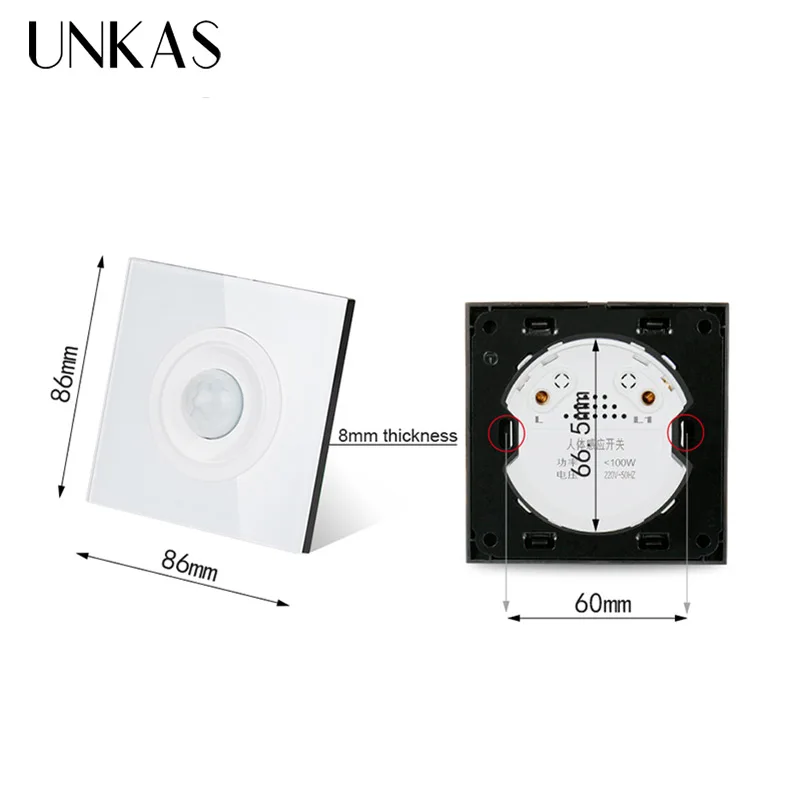 UNKAS Новое поступление кристальная панель из закаленного стекла датчик движения