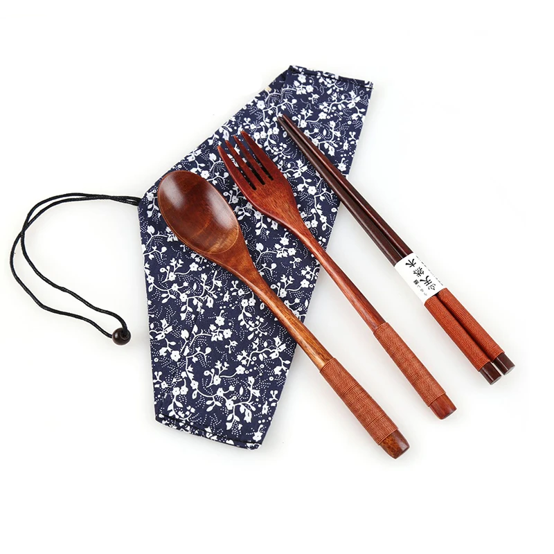 Unibird натуральное дерево японский стиль столовая посуда набор с сумкой 3 шт./компл.