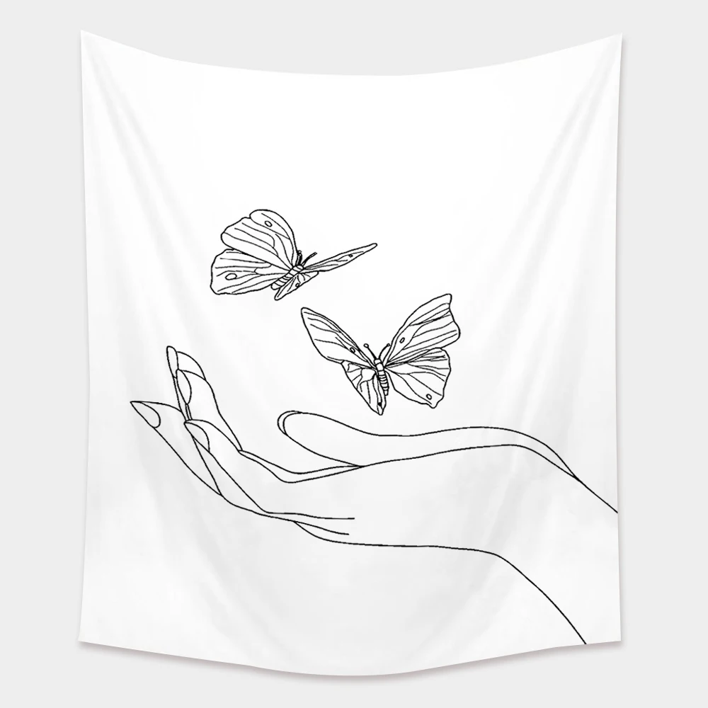 

Line girl simple flower tapestry wall hanging tarot wall decoration picnic mat bed cover bedroom home room decoration