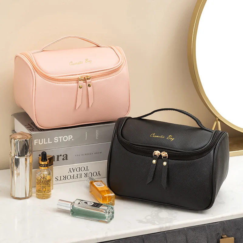 

2021 Fashion Cosmetic Bag Women PU Handbag Large Capacity Makeup Bag Neceser Mujer Double Zipper Make Up Bag Toiletry Bag
