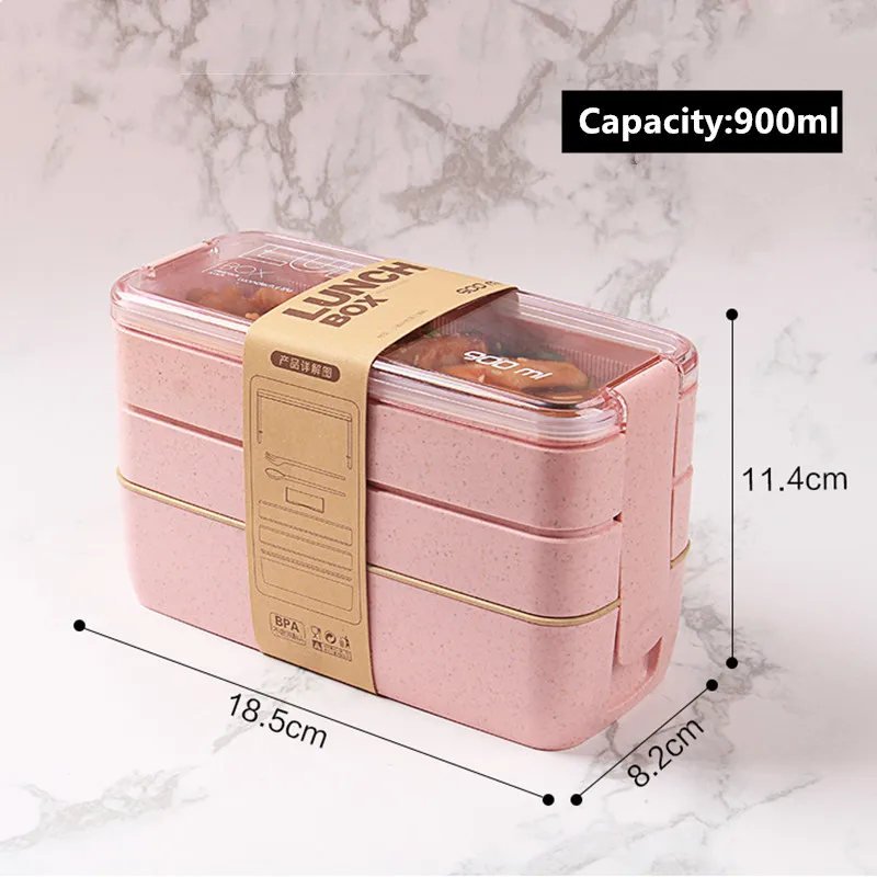 

900ml Lunch Box 3 Layer Wheat Straw Bento Boxes Healthy Material Microwave Dinnerware Food Storage Container Lunch Box