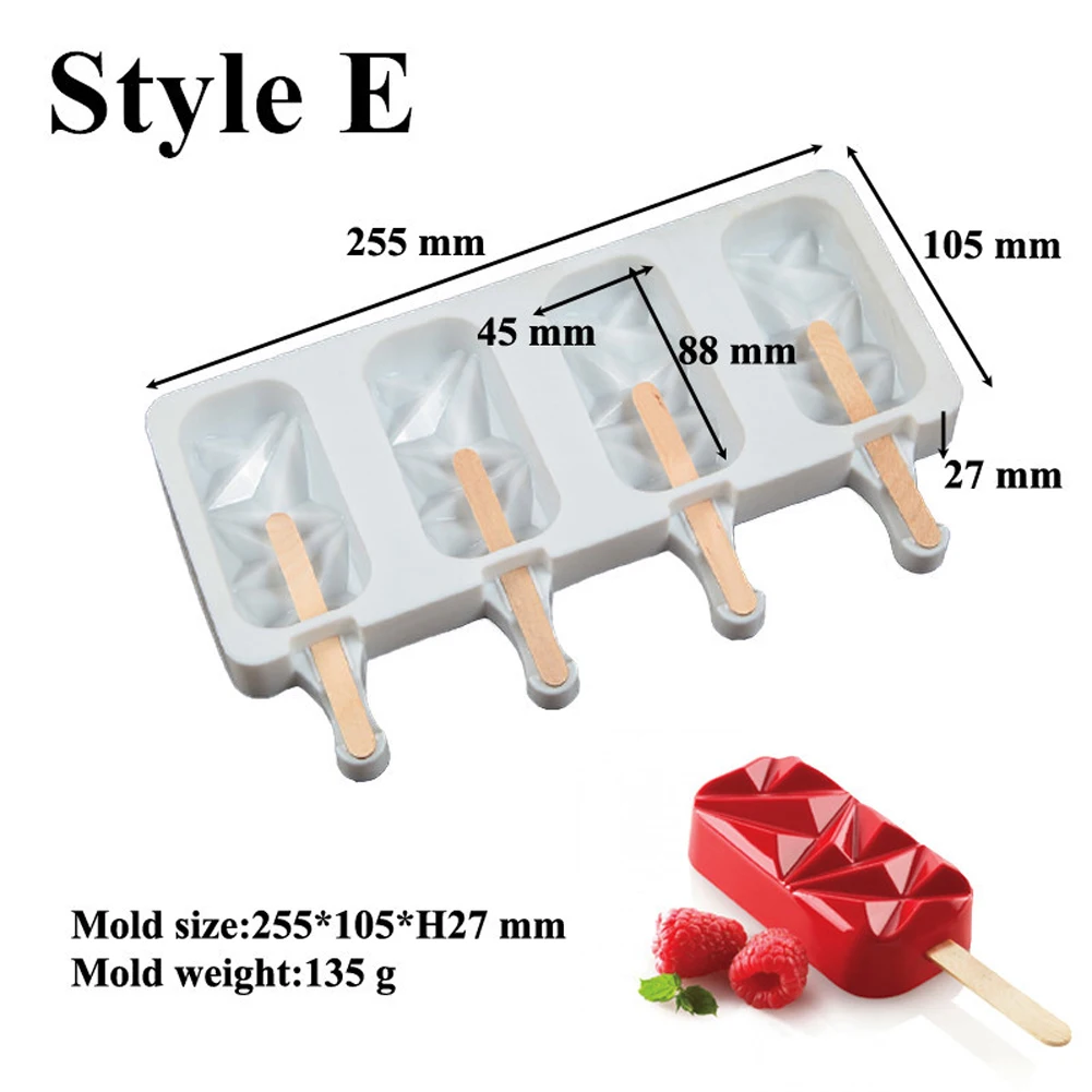 

Hot Selling 4-Cavity Diamond Ice Pop Mold Ice Pop Makers Silicone форма для мороженого Easy Home-made Popsicles Mould Tray