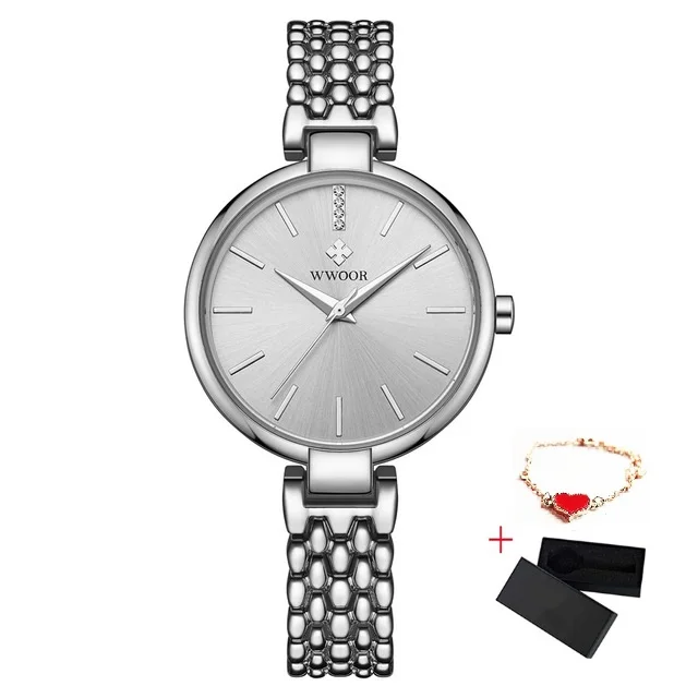 White With Box WWOOR, женские наручные часы для женщин, маленькие женские часы-браслет, водонепроницаемые кварцевые часы, розовое золото, женские наручные часы, reloj mujer - Цвет: White With Box