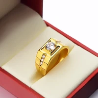 luxury 24k gold plated ring for men gentleman diamond zircon engagement wedding ring open resizable yellow gold finger ring