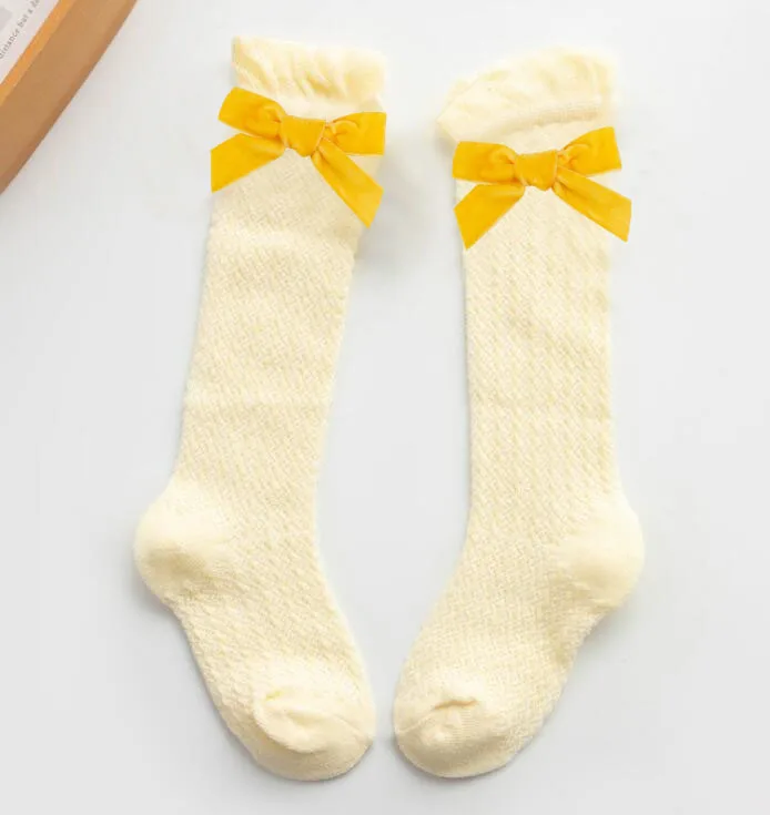 Платье из вельвета с бантами носки для маленьких девочек хлопковые Дышащие