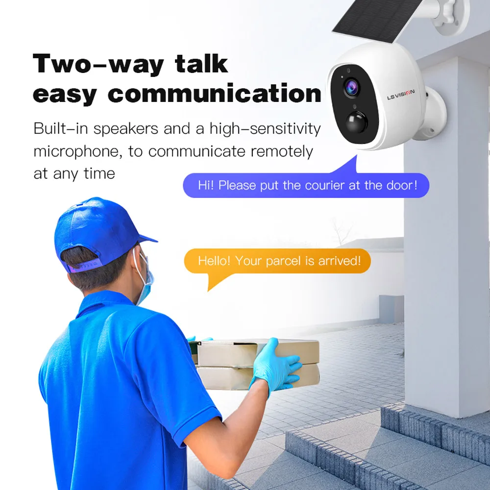 LSVISION Солнечная Wifi IP-камера 1080P HD для наружного монтажа с батареей 2MP Обнаружение людей Двусторонняя аудио связь ИК-ночное видение Безопасность.