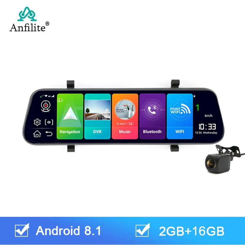 Anfilite 10 дюймов 4G Автомобильный видеорегистратор камера Android 8 1 GPS зеркало заднего