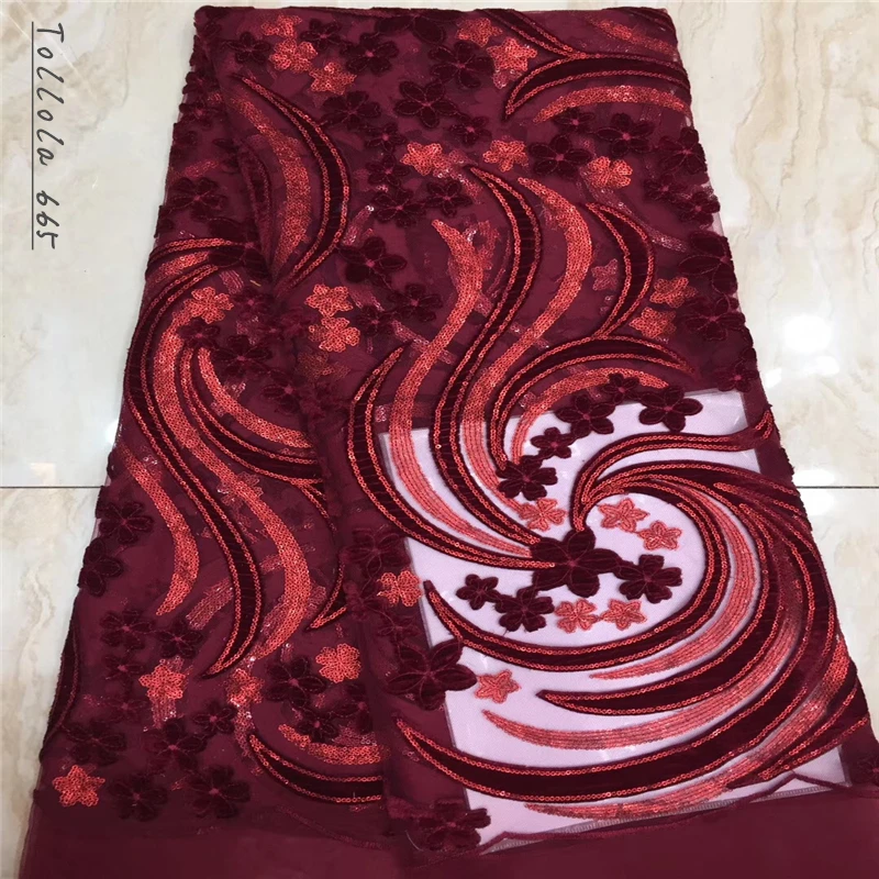 Teal Nigeria Latest Design Velvet Lace Fabric 5 Yards/pcs High Quality African With Color Sequins For Party Dress | Дом и сад