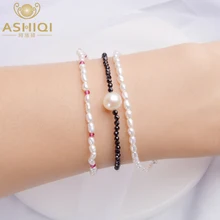ASHIQI настоящая мини натуральный пресноводный жемчуг браслет на